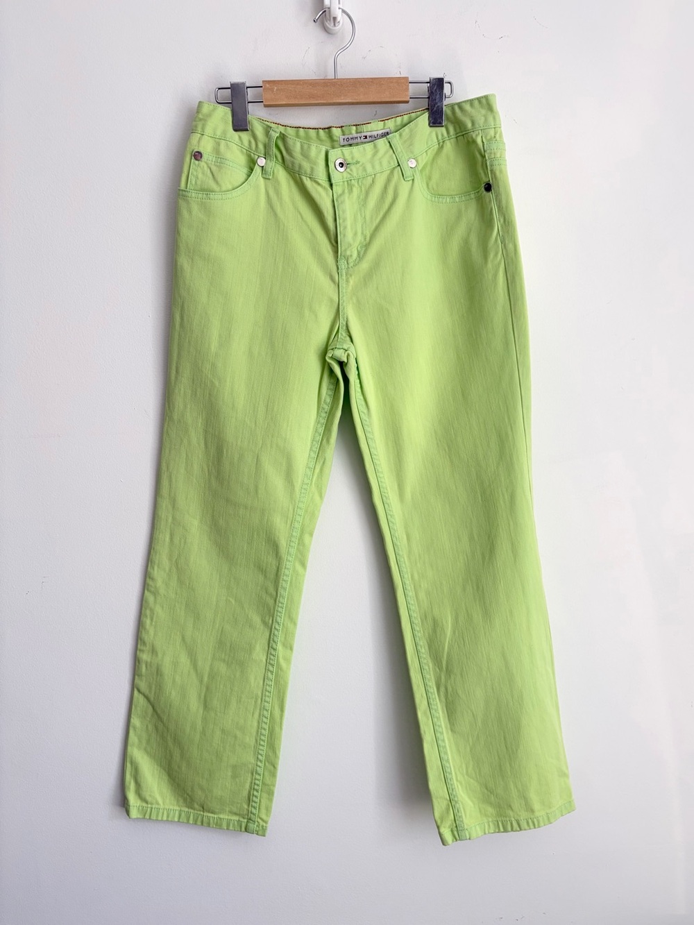 Vintage Rare Y2K Tommy Hilfiger Hipster Boot Neon Lime Green Jeans 30
